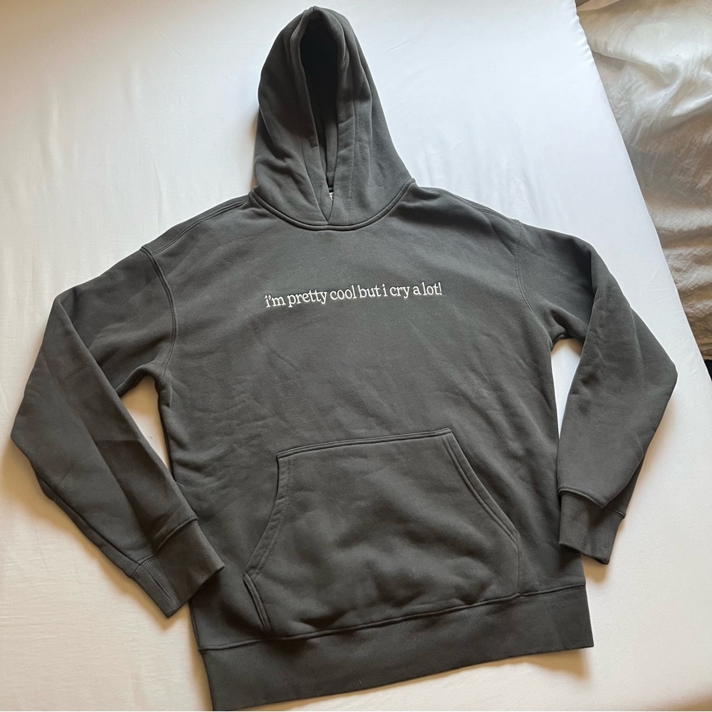 SEE THE WAY I SEE charcoal grey‎ knit fleece sweater embroidered hoodie